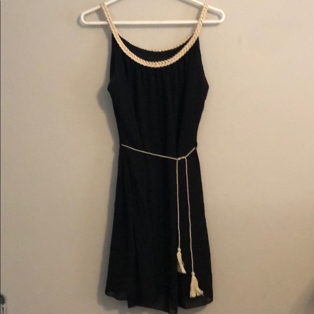 Black Dress with Beige/Gold Braided Neckline